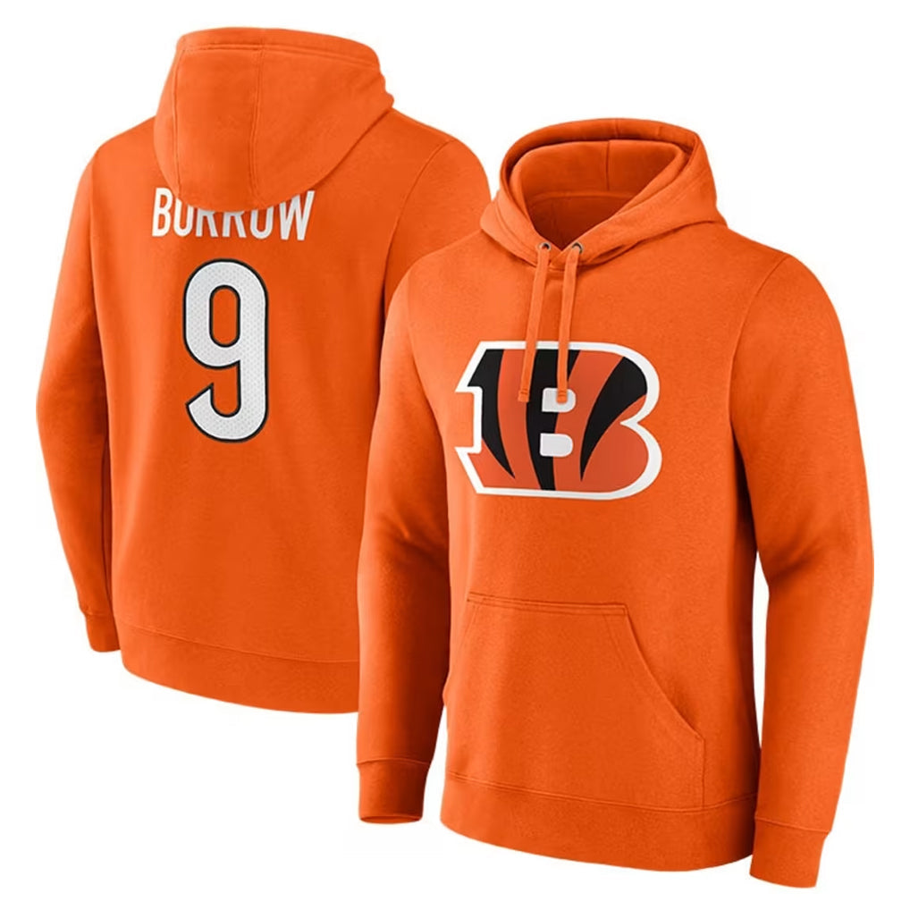 Punc C.Bengals #9 Joe Burrow Player Orange Salute to Service Pullover Hoodie Limited Stitched Jerseys