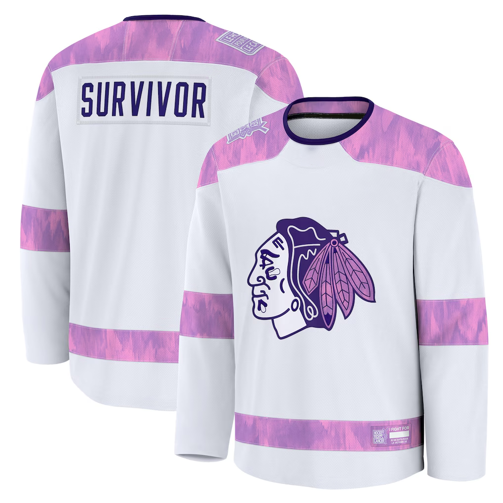 Punc C.Blackhawks White Hockey Fights Cancer Survivor Practice Jerseys