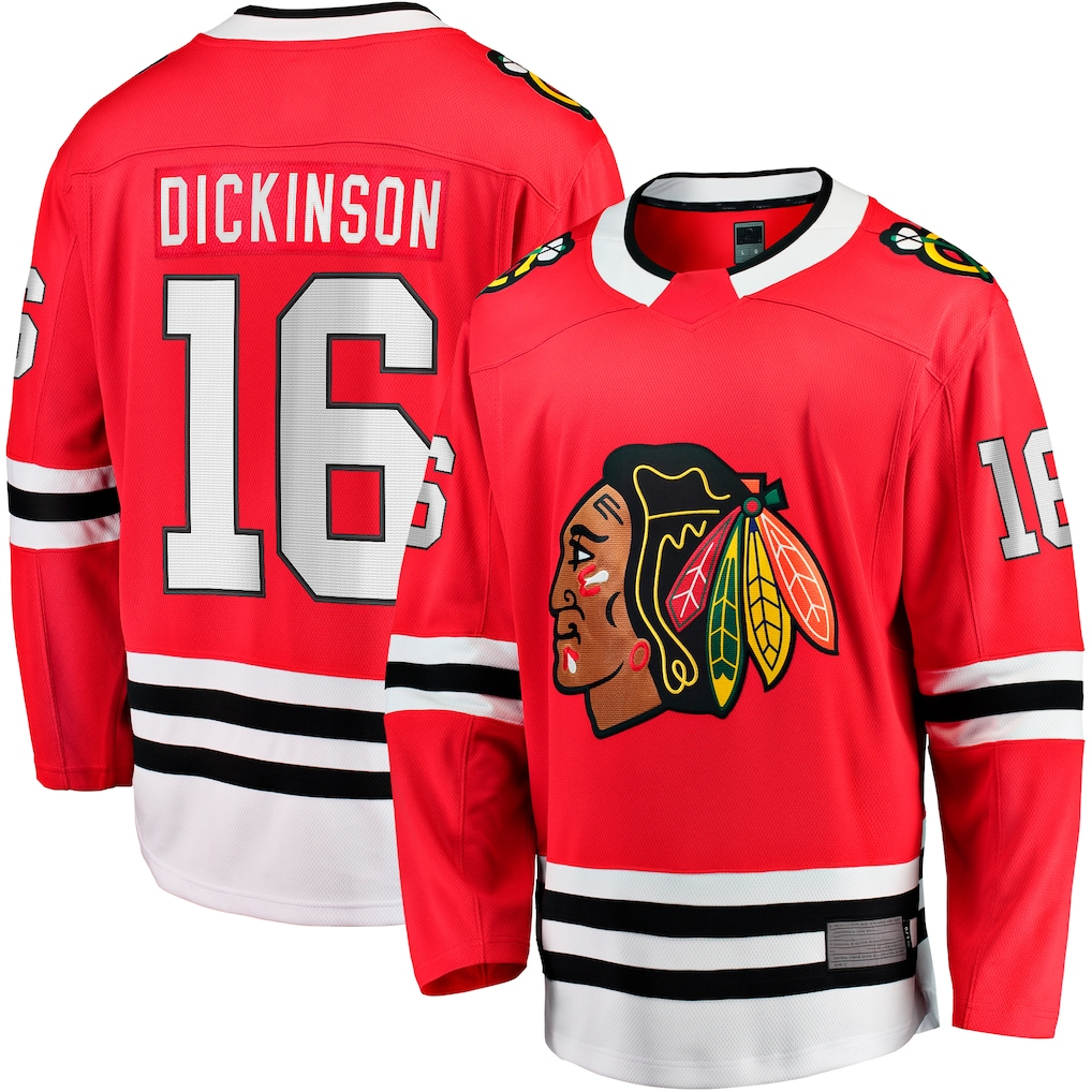 Punc C.Blackhawks #16 Jason Dickinson Red Home Breakaway Jerseys