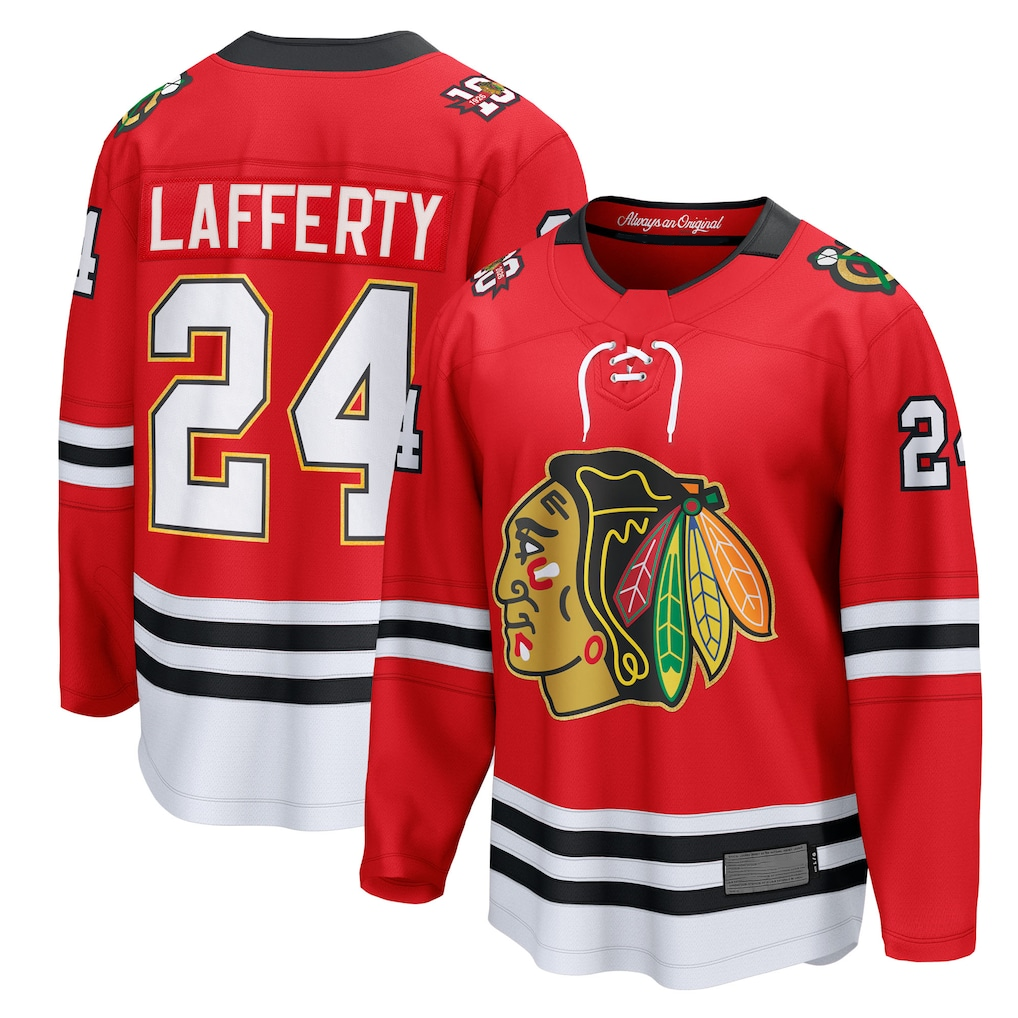 Punc C.Blackhawks #24 Sam Lafferty Red Centennial Breakaway Player Jerseys
