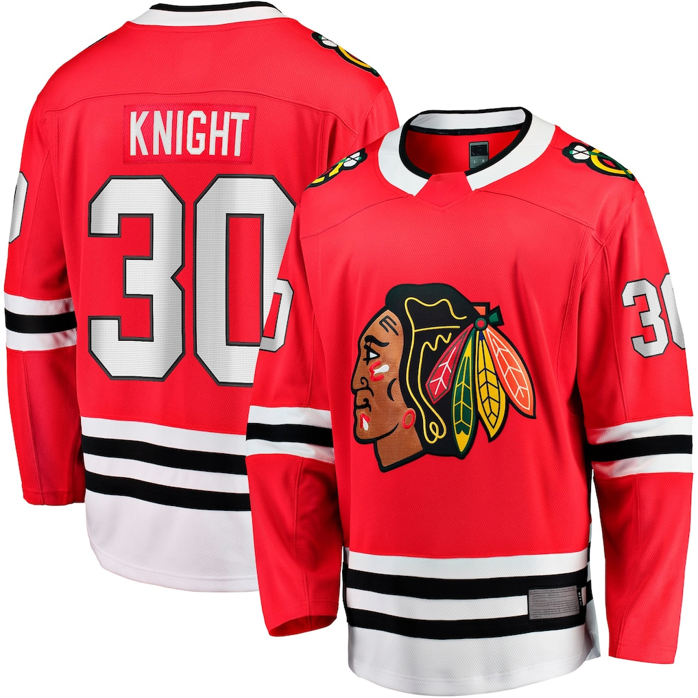 Punc C.Blackhawks #30 Spencer Knight Red Home Breakaway Jerseys