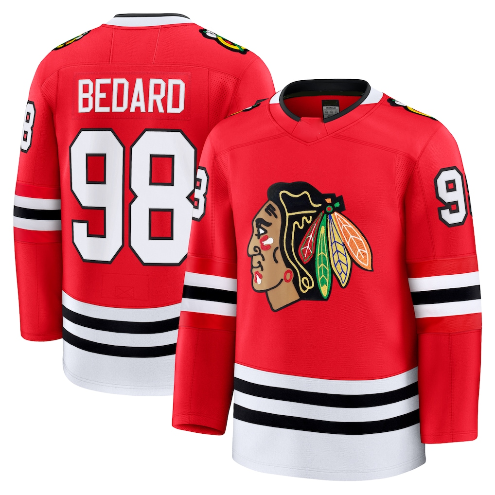 Punc C.Blackhawks #98 Connor Bedard Red Home Premium Jerseys