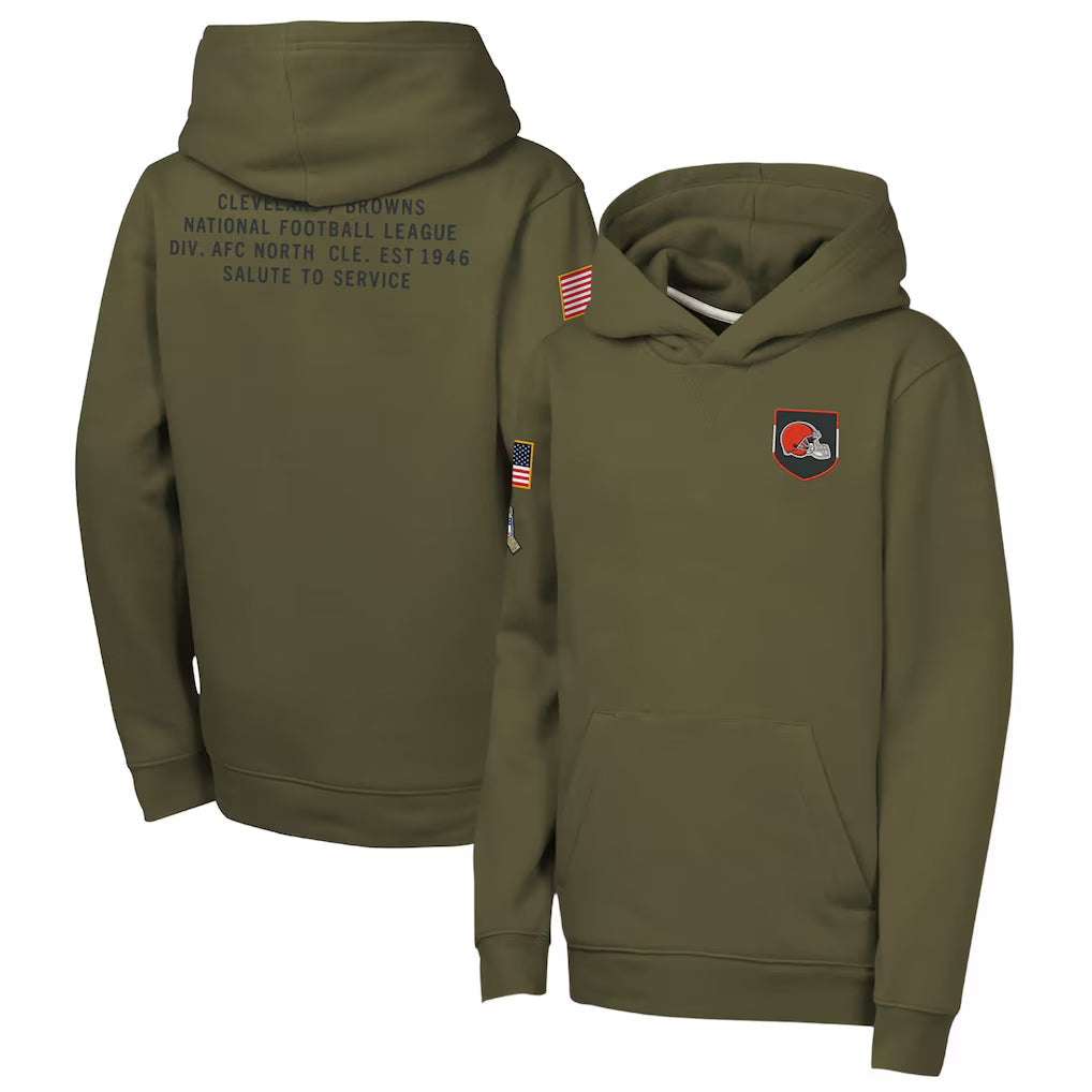 Punc C.Browns Olive Salute to Service Pullover Hoodies Limited Blank Player Stitched Jerseys