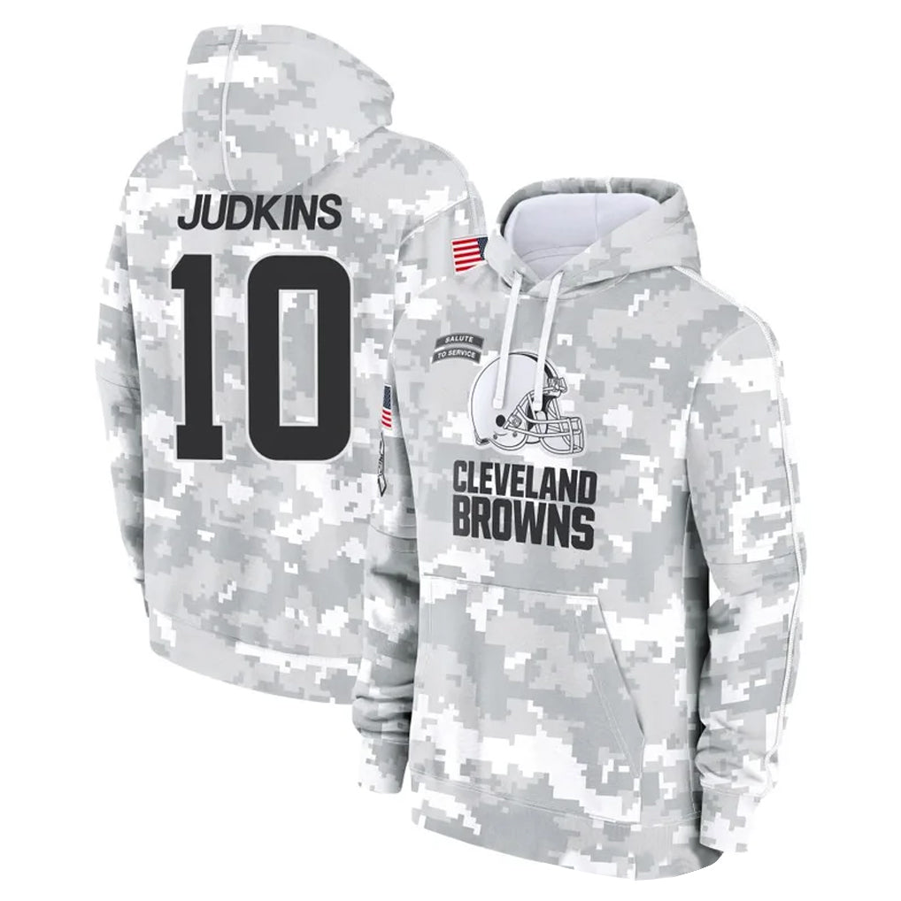 Punc C.Browns #10 Quinshon Judkins Player Arctic Camo Salute to Service Hoodies Limited Game Stitched Jerseys