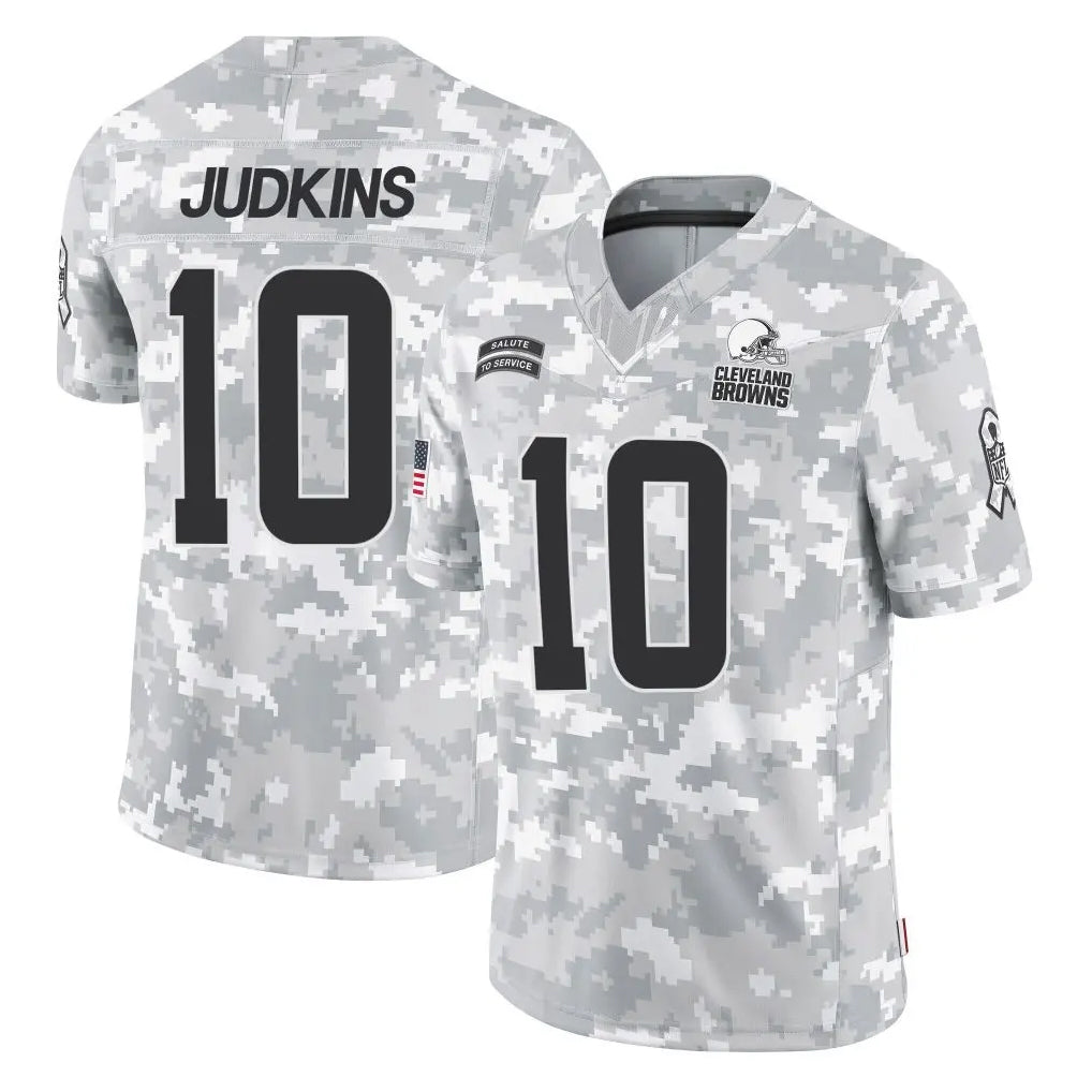 Punc C.Browns #10 Quinshon Judkins Player Arctic Camo Salute to Service Limited Home Game Stitched Jerseys