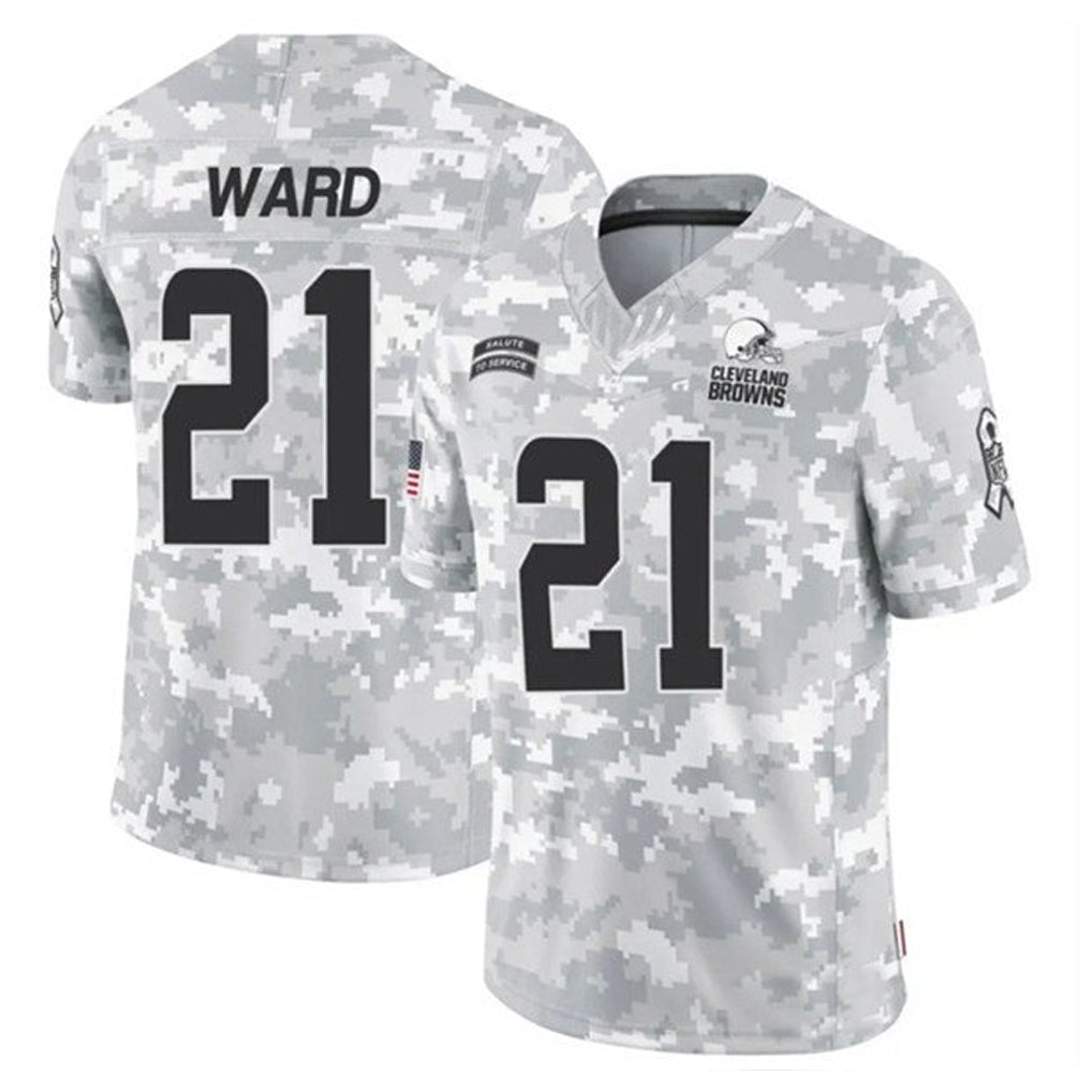 Punc C.Browns #21 Denzel Ward Player Arctic Camo Salute to Service Limited Football Jerseys