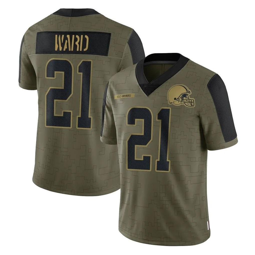 Punc C.Browns #21 Denzel Ward Player Salute To Service Limited Olive Football Jerseys