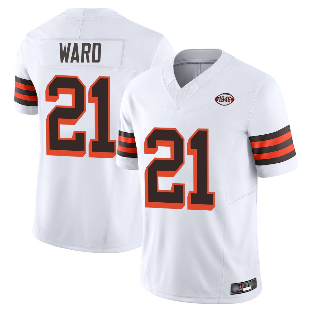 Punc C.Browns #21 Denzel Ward Player White Limited Vapor F.U.S.E. Alternate Game Stitched Jerseys