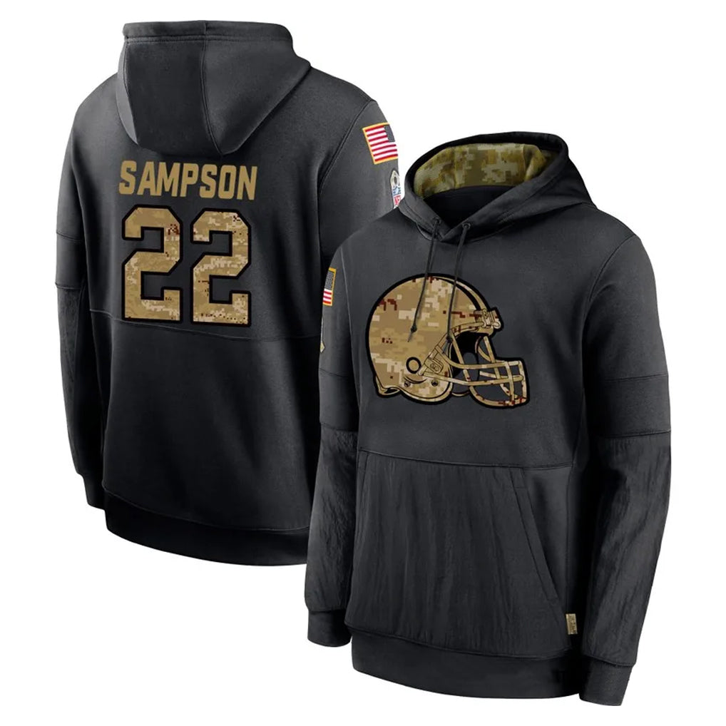 Punc C.Browns #22 Dylan Sampson Player Black Salute to Service Pullover Hoodies Limited Stitched Jerseys