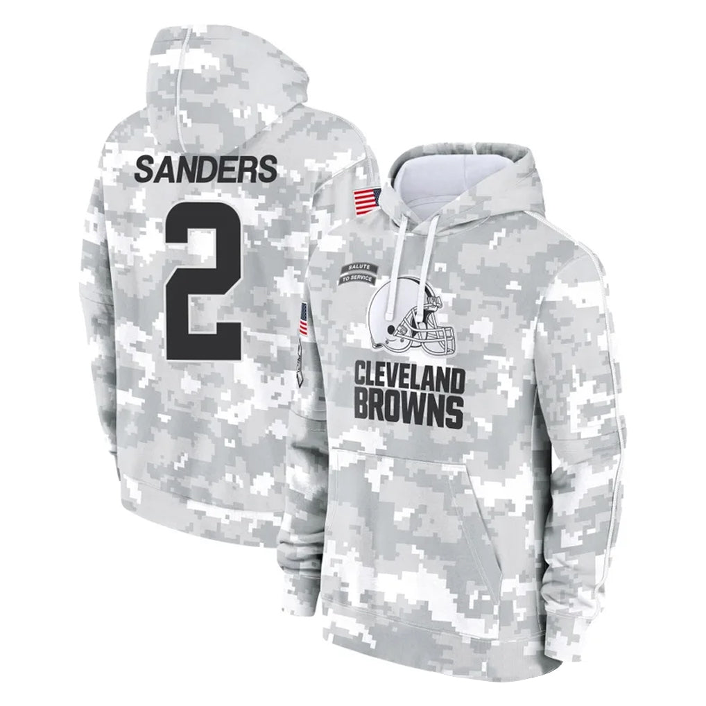Punc C.Browns #2 Shedeur Sanders Player Arctic Camo Salute to Service Hoodies Limited Game Stitched Jerseys