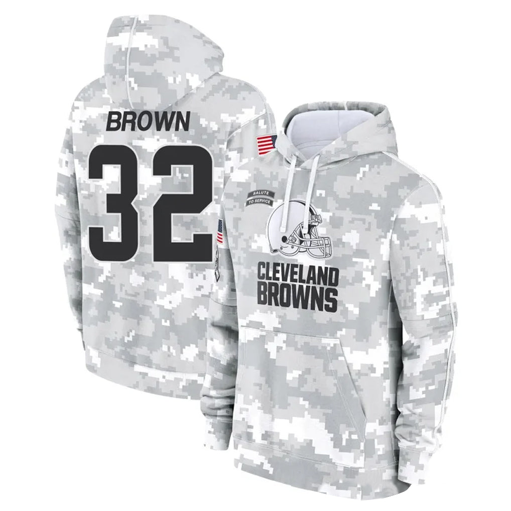 Punc C.Browns #32 Jim Brown Player Arctic Camo Salute to Service Hoodies Limited Game Stitched Jerseys