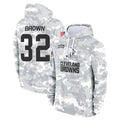 Punc C.Browns #32 Jim Brown Player Arctic Camo Salute to Service Hoodies Limited Game Stitched Jerseys