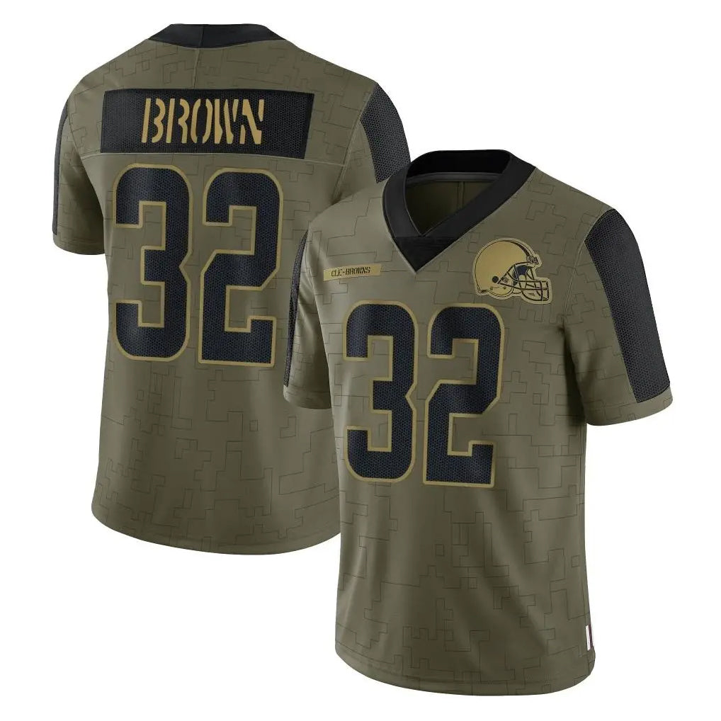 Punc C.Browns #32 Jim Brown Player Olive Salute to Service Limited Home Game Stitched Jerseys