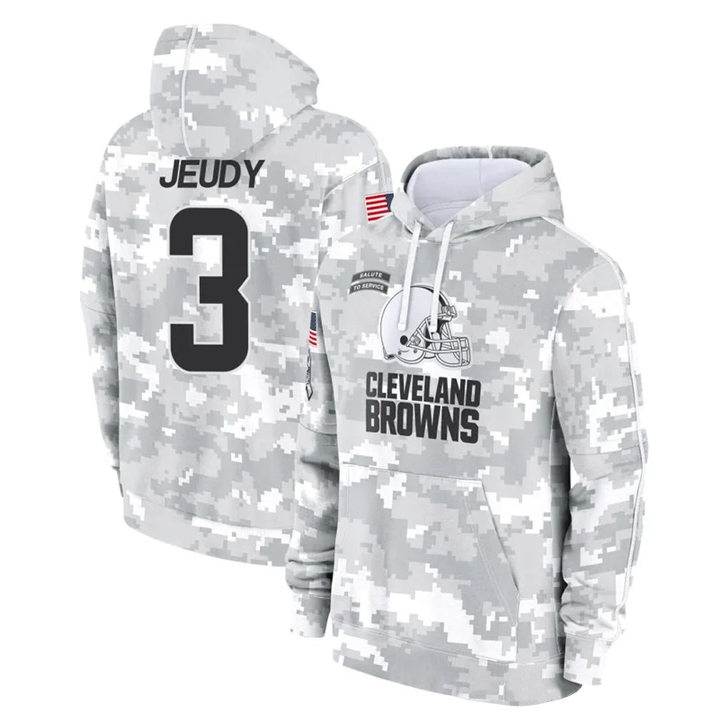 Punc C.Browns #3 Jerry Jeudy Player Arctic Camo Salute to Service Hoodies Limited Game Stitched Jerseys