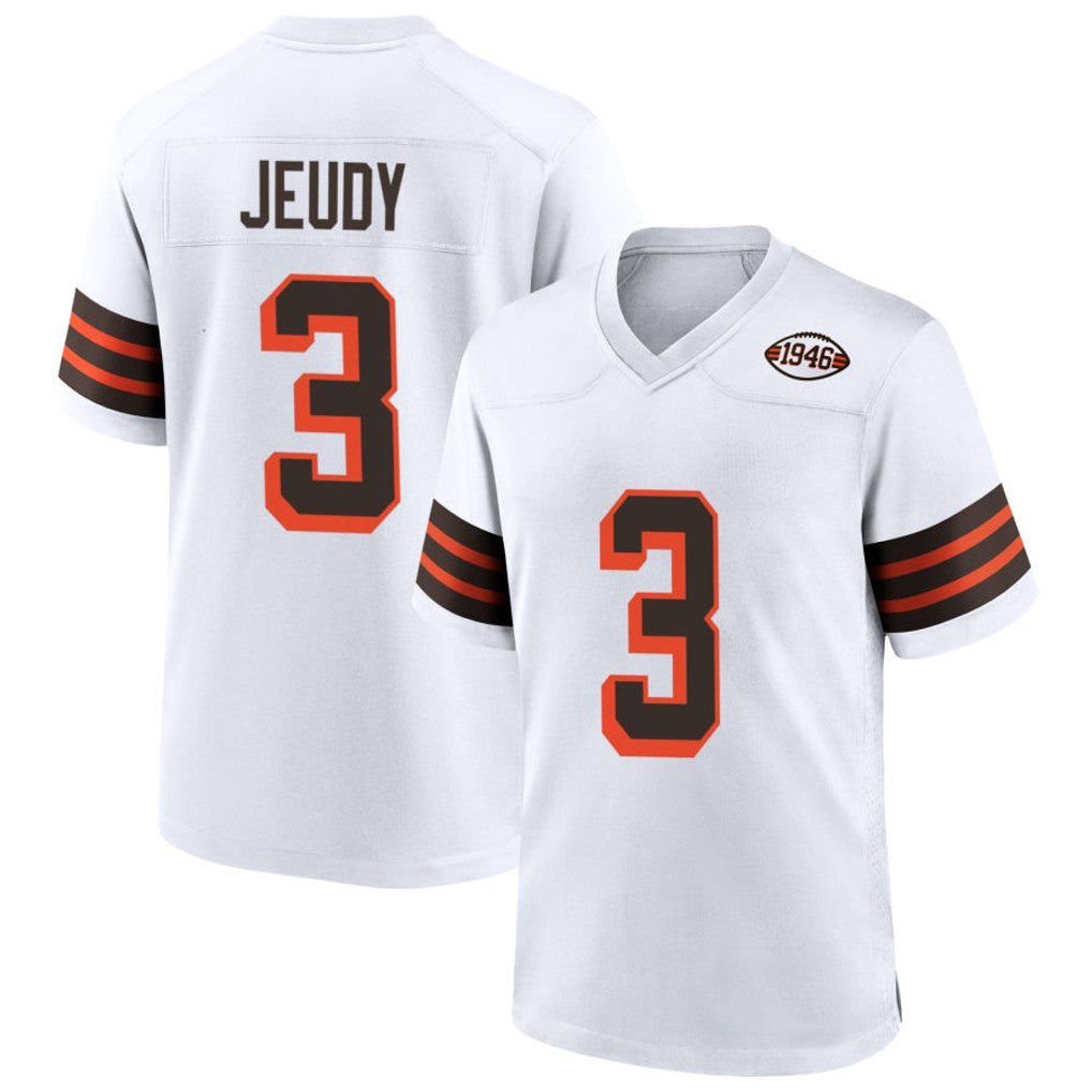 PuncC.Browns #3 Jerry Jeudy Player White Alternate Home Game Stitched Jerseys