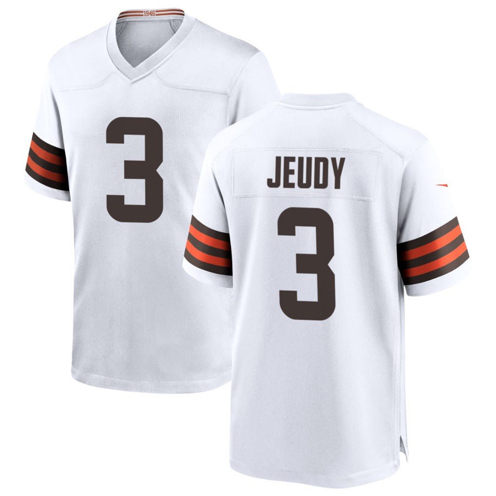 PuncC.Browns #3 Jerry Jeudy Player White Home Game Stitched Jerseys