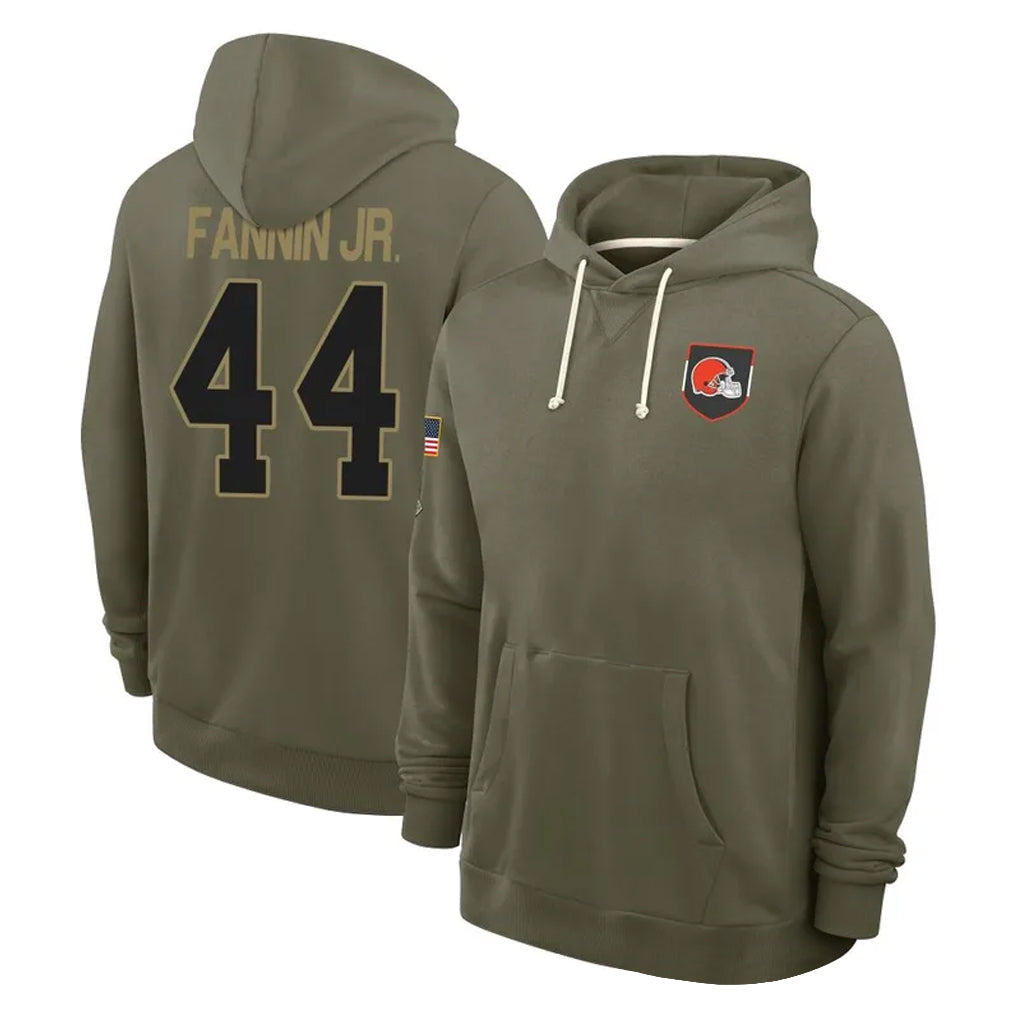 Punc C.Browns #44 Harold Fannin Jr. Player Olive Salute to Service Pullover Hoodies Limited Stitched Jerseys