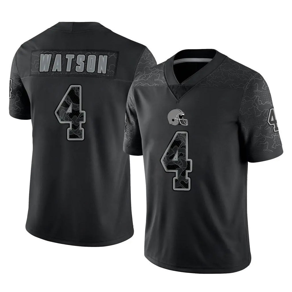 Punc C.Browns #4 Deshaun Watson Player Black Reflective Home Game Stitched Jerseys