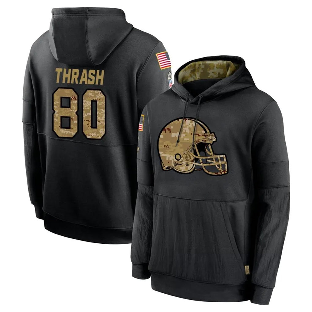Punc C.Browns #80 Jamari Thrash Player Black Salute to Service Pullover Hoodies Limited Stitched Jerseys