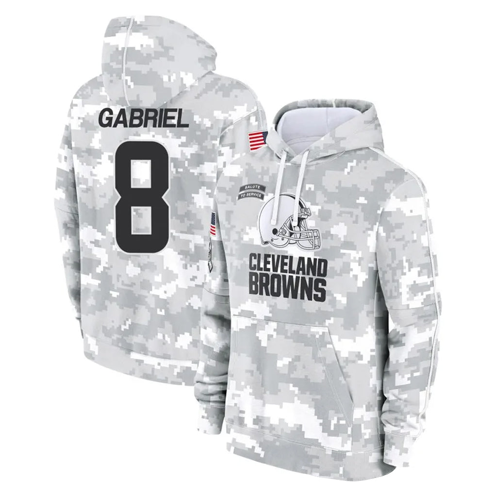 Punc C.Browns #8 Dillon Gabriel Player Arctic Camo Salute to Service Hoodies Limited Game Stitched Jerseys