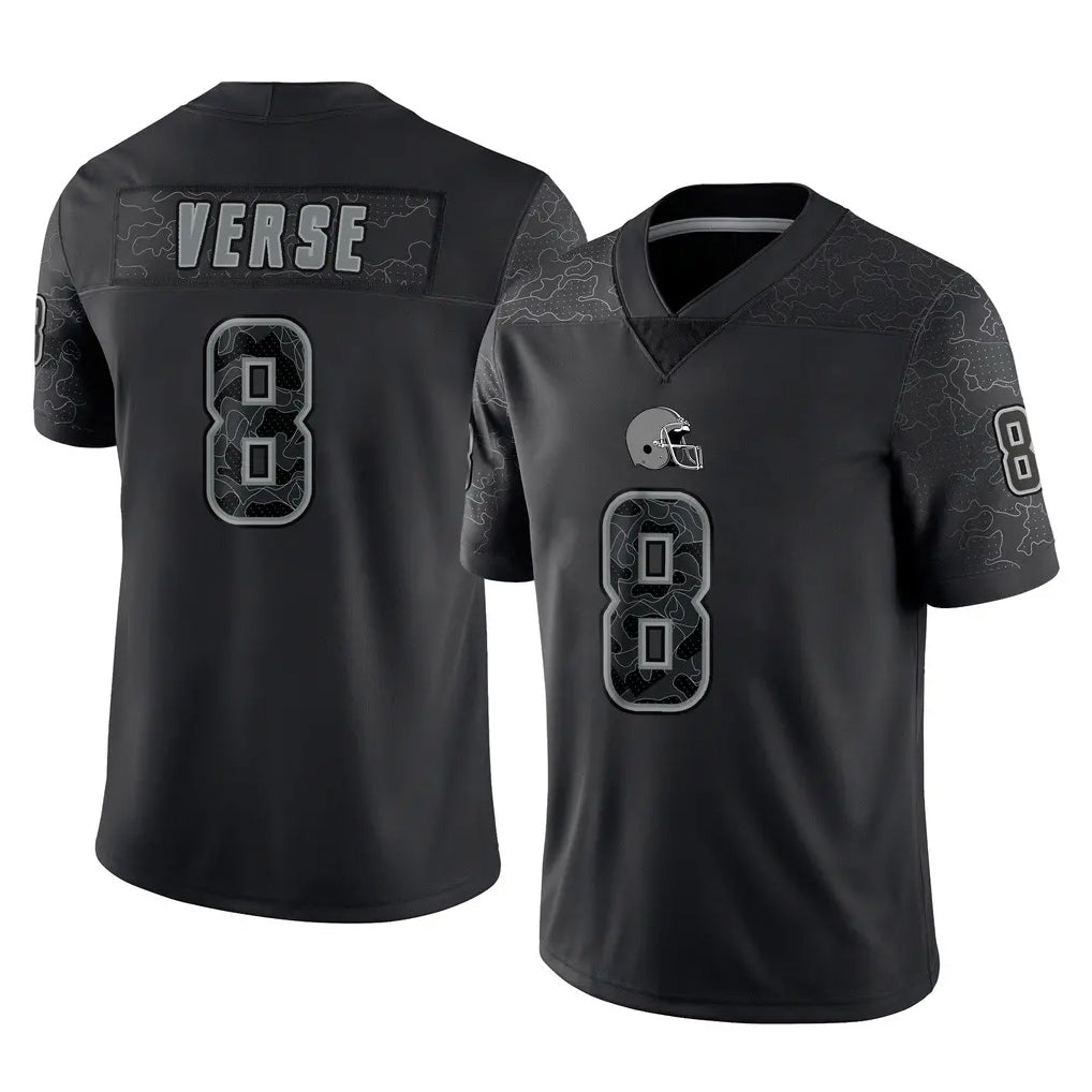 Punc C.Browns #8 Jared Verse Player Black Reflective Home Game Stitched Jerseys