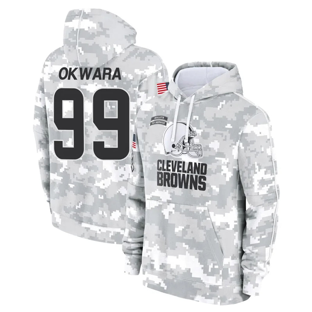 Punc C.Browns #99 Julian Okwara Player Arctic Camo Salute to Service Hoodies Limited Game Stitched Jerseys