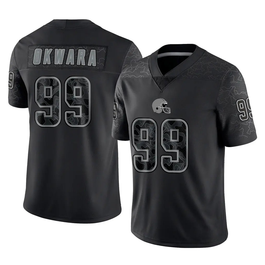 Punc C.Browns #99 Julian Okwara Player Black Reflective Home Game Stitched Jerseys