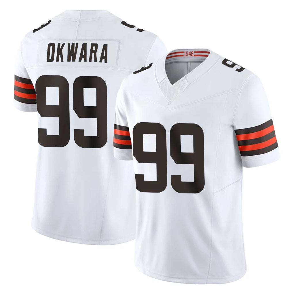 Punc C.Browns #99 Julian Okwara Player White Vapor F.U.S.E. Limited Home Game Stitched Jerseys