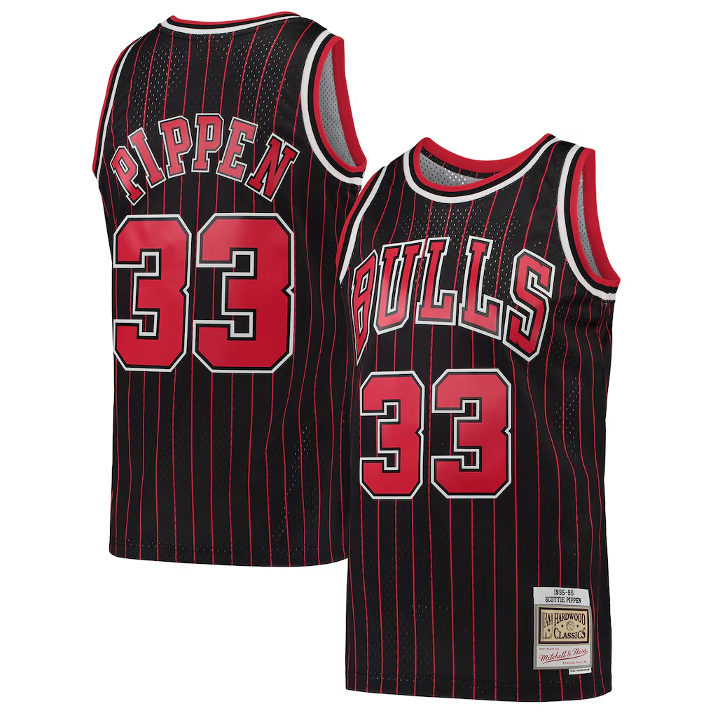 Punc C.Bulls #33 Scottie Pippen Mitchell & Ness Black Hardwood Classics Swingman Jerseys