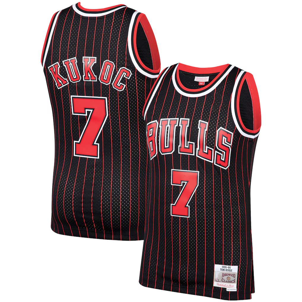 Punc C.Bulls #7 Toni Kukoc Mitchell & Ness Black 1995-96 Hardwood Classics Swingman Jerseys