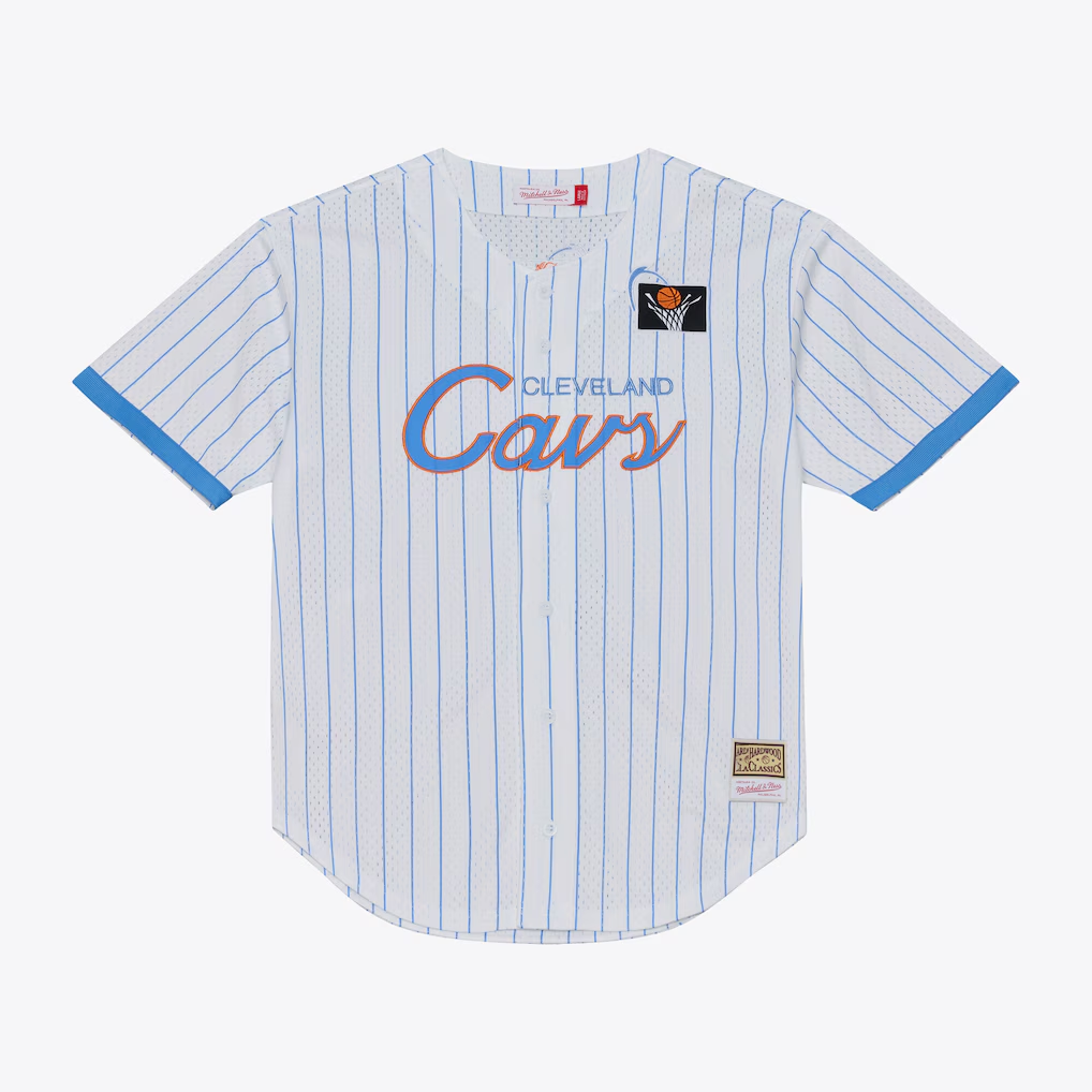 Punc C.Cavaliers Mitchell & Ness White Head Coach Pinstripe Mesh Full-Button Baseball Jerseys