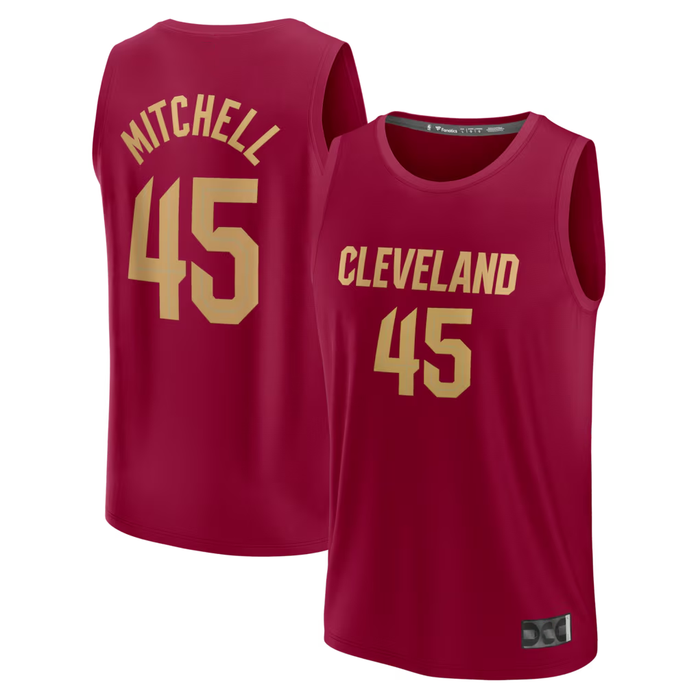 Punc C.Cavaliers #45 Donovan Mitchell Wine Fast Break Replica Jerseys - Icon Edition
