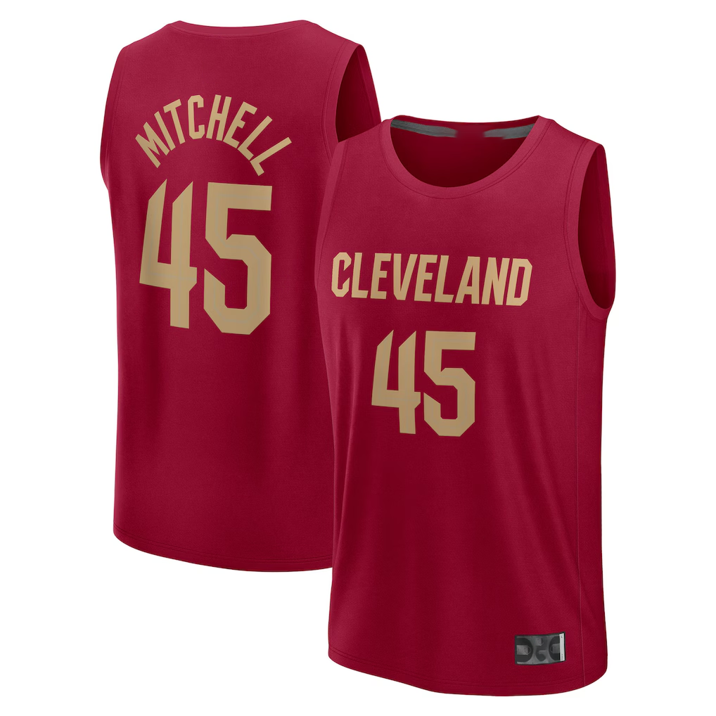 Punc C.Cavaliers #45 Donovan Mitchell Wine Fast Break Replica Player Jerseys - Icon Edition