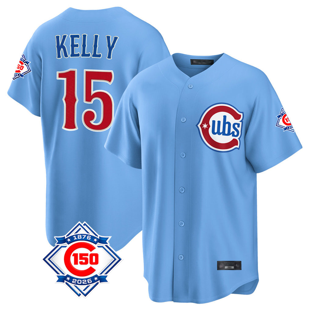 Punc C.Cubs #15 Carson Kelly Player Light Blue 150th Anniversary Home Game Stitched Jerseys