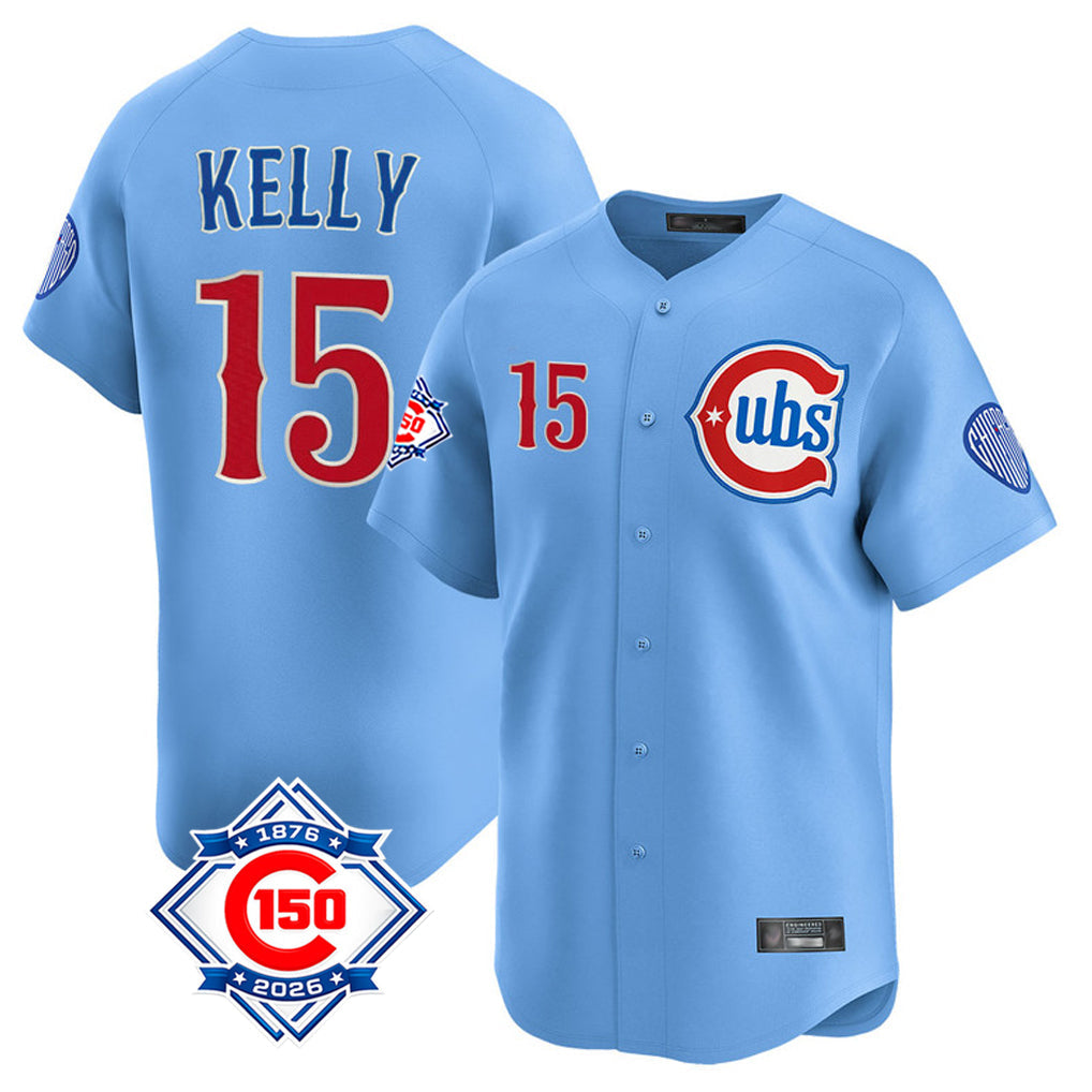 Punc C.Cubs #15 Carson Kelly Player Light Blue 150th Anniversary Limited Home Stitched Jerseys