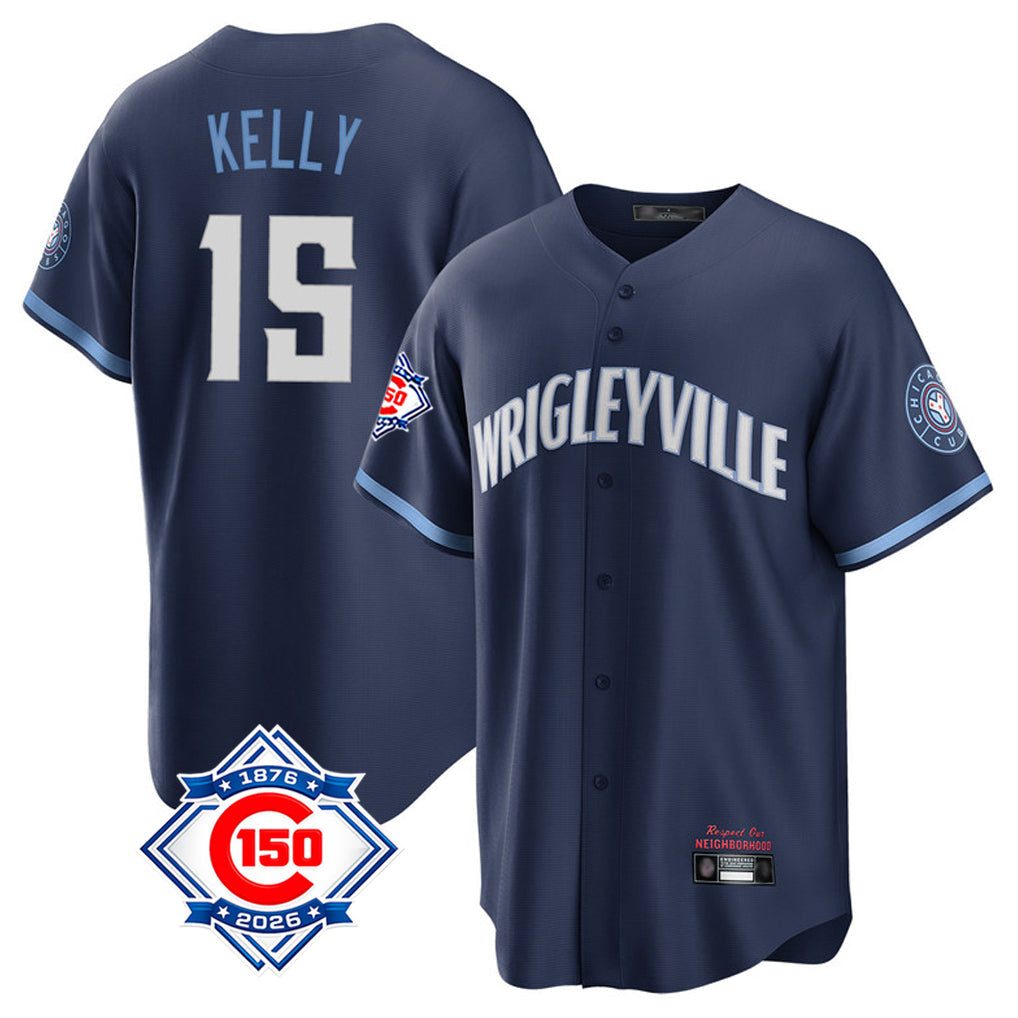 Punc C.Cubs #15 Carson Kelly Player Navy 150th Anniversary City Connect Home Game Stitched Jerseys
