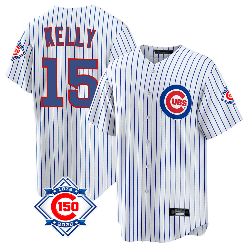 Punc C.Cubs #15 Carson Kelly Player White 150th Anniversary Home Game Stitched Jerseys