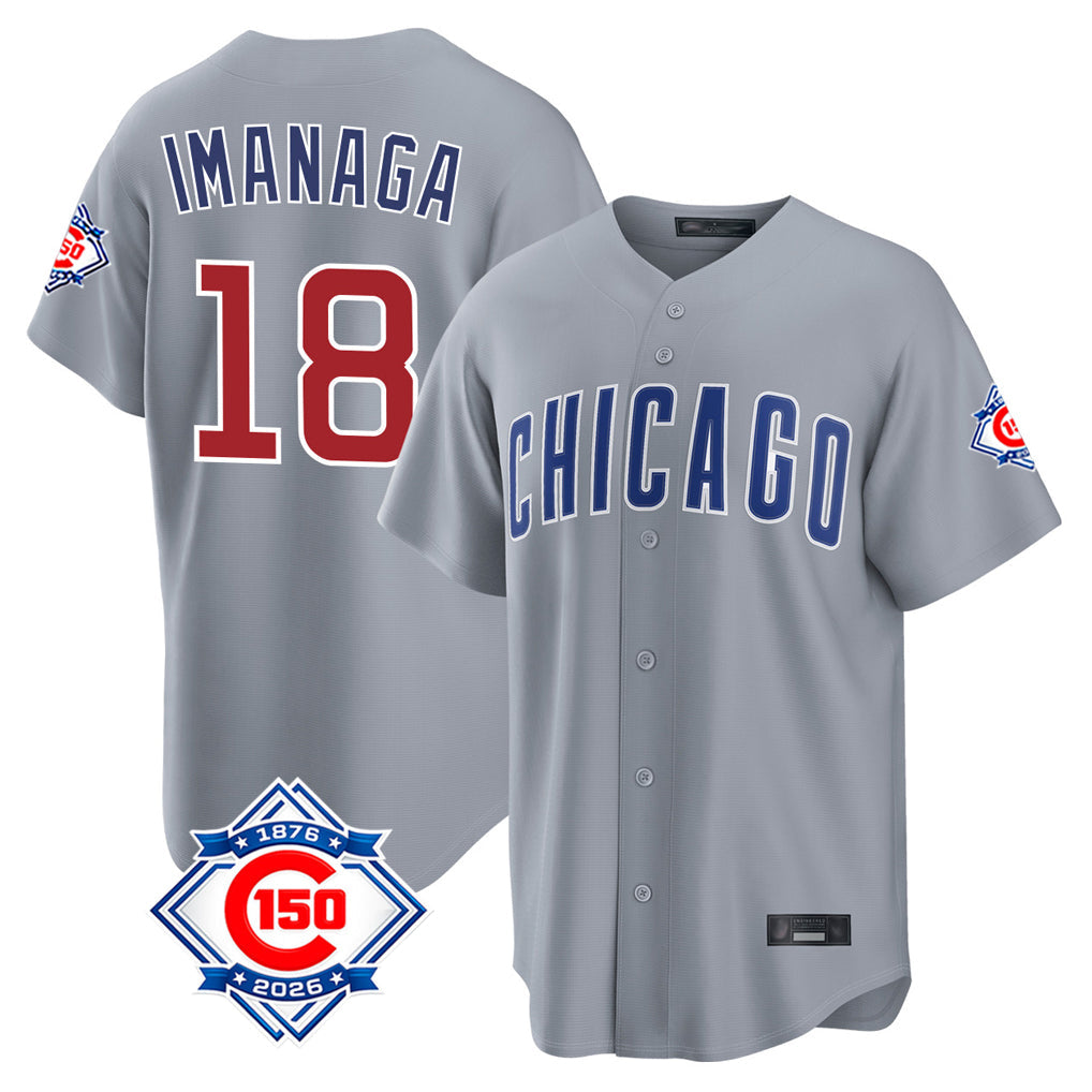 Punc C.Cubs #18 Shota Imanaga Player Gray 150th Anniversary Home Game Stitched Jerseys