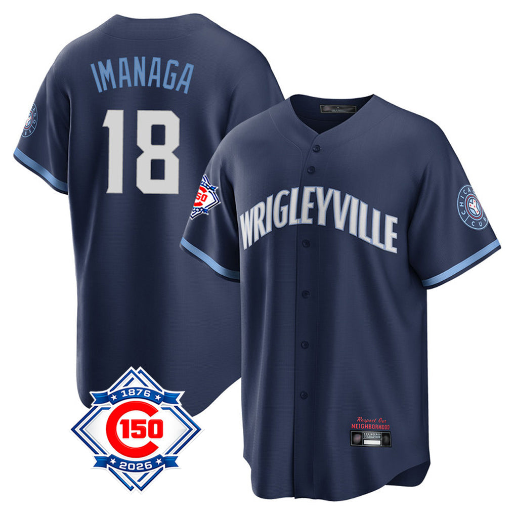 Punc C.Cubs #18 Shota Imanaga Player Navy 150th Anniversary City Connect Home Game Stitched Jerseys