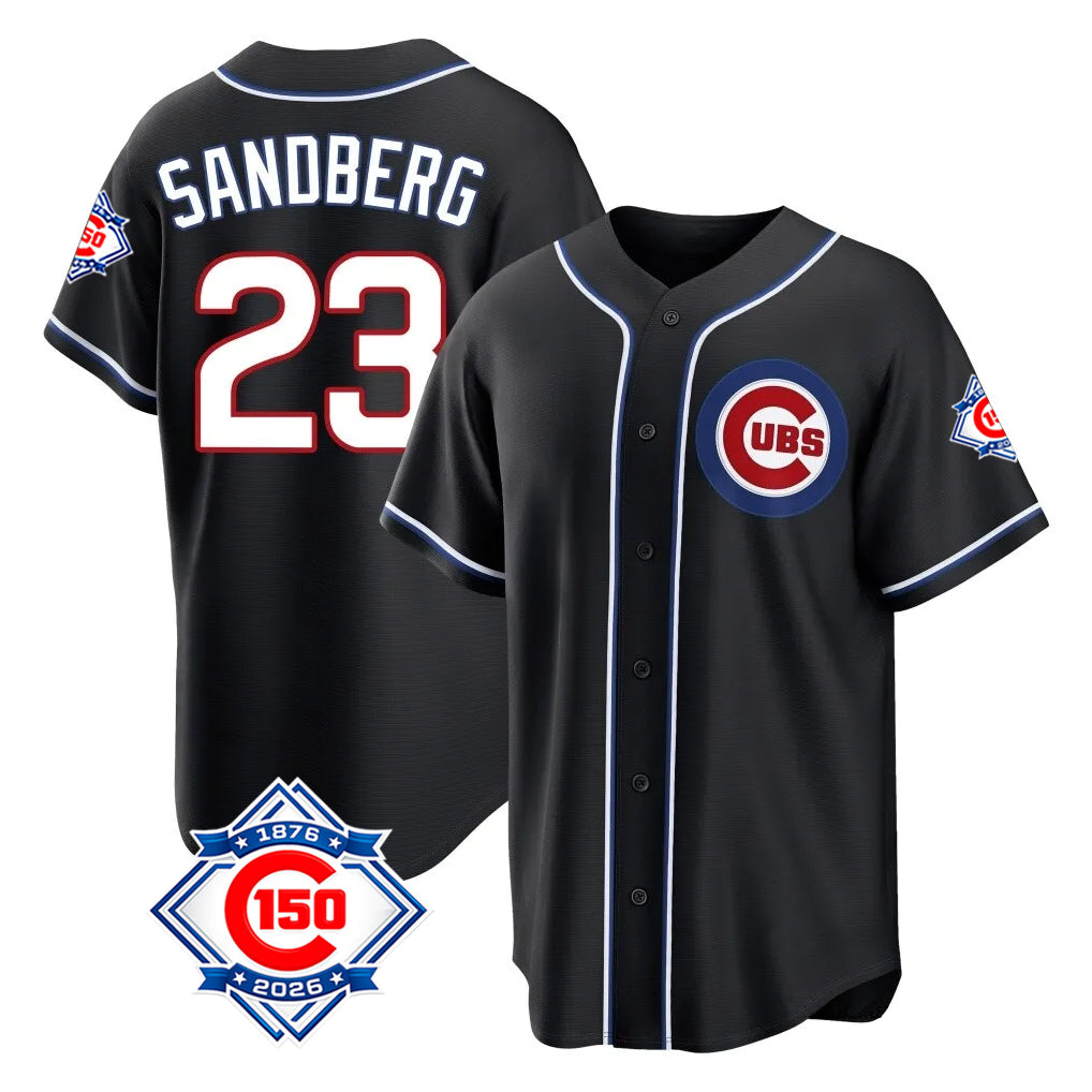 Punc C.Cubs #23 Ryne Sandberg Player Black Fashion Out 150th Anniversary Game Stitched Jerseys