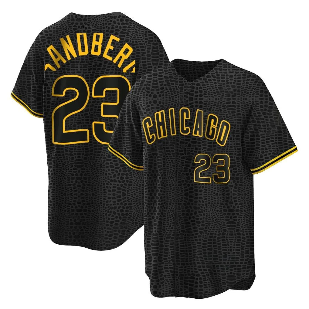 Punc C.Cubs #23 Ryne Sandberg Player Black Snake Skin City Game Stitched Jerseys