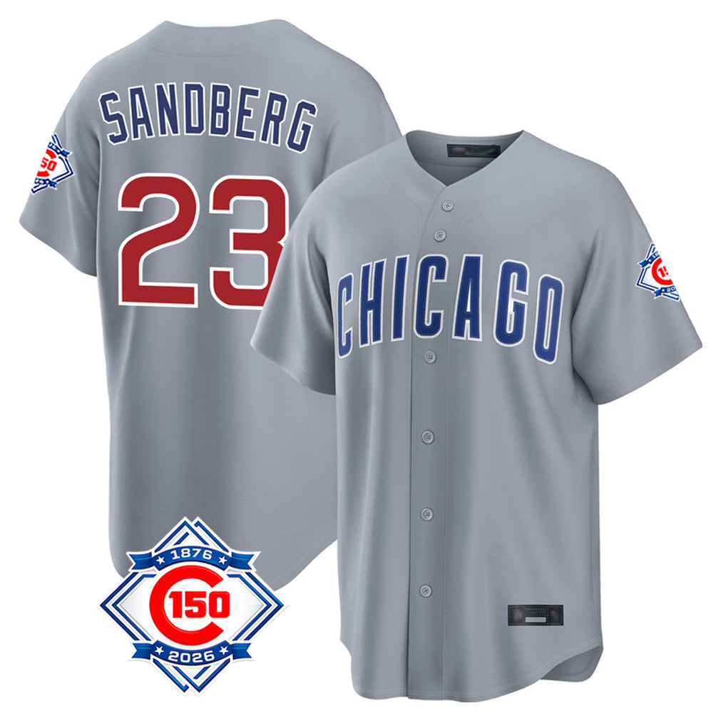Punc C.Cubs #23 Ryne Sandberg Player Gray 150th Anniversary Home Game Stitched Jerseys