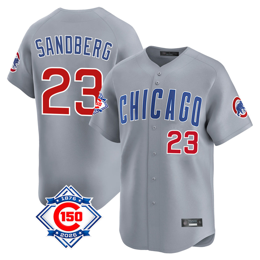 Punc C.Cubs #23 Ryne Sandberg Player Gray Road 150th Anniversary Limited Home Stitched Jerseys