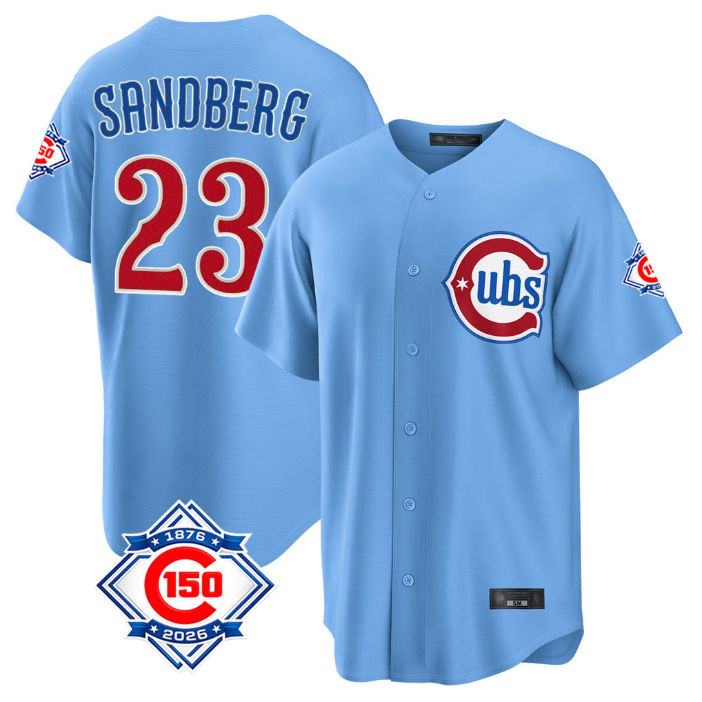 Punc C.Cubs #23 Ryne Sandberg Player Light Blue 150th Anniversary Home Game Stitched Jerseys