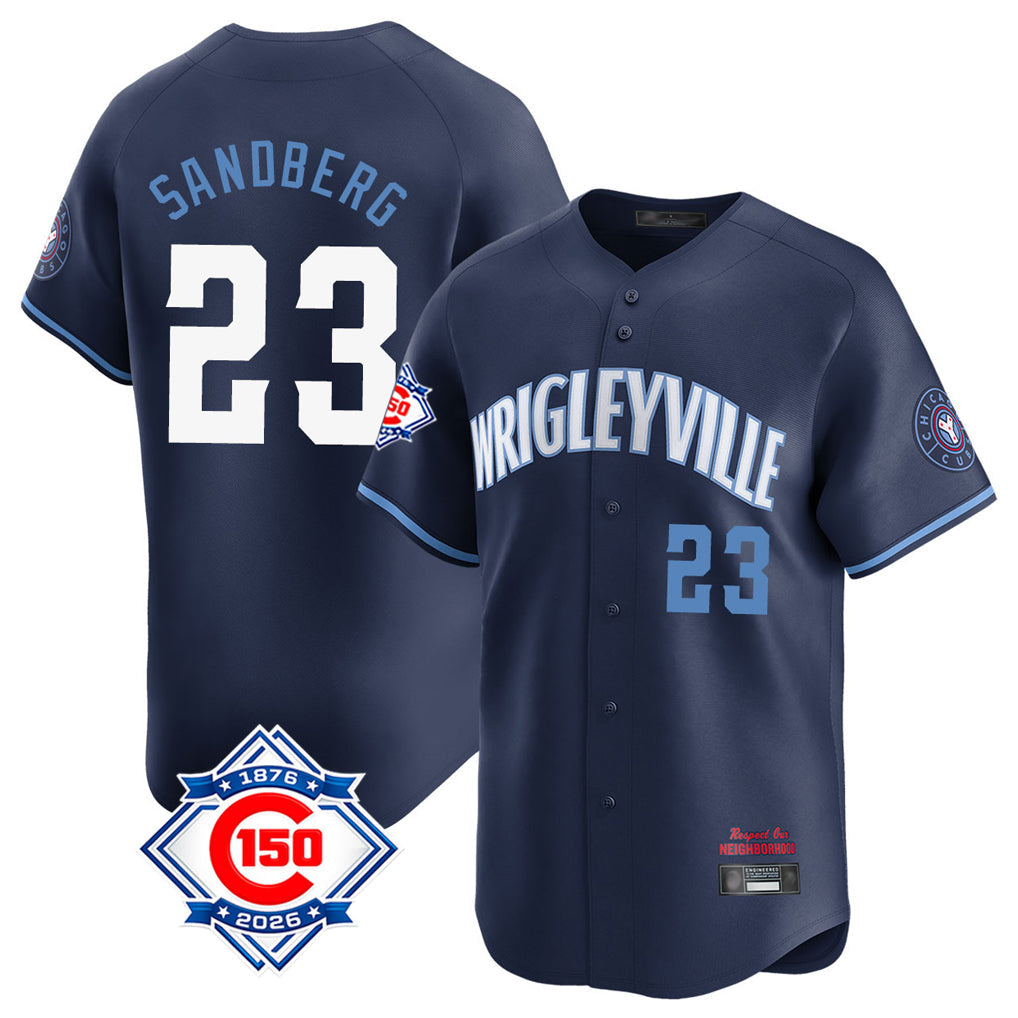 Punc C.Cubs #23 Ryne Sandberg Player Navy City Connect 150th Anniversary Limited Home Stitched Jerseys
