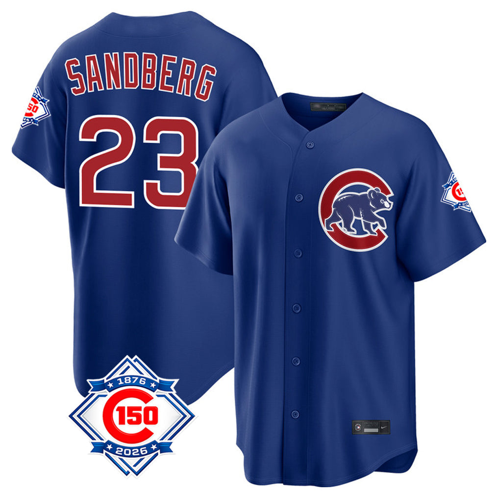 Punc C.Cubs #23 Ryne Sandberg Player Royal 150th Anniversary Home Game Stitched Jerseys