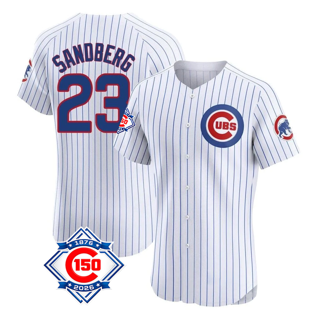 Punc C.Cubs #23 Ryne Sandberg Player White 150th Anniversary Limited Elite Home Game Stitched Jerseys