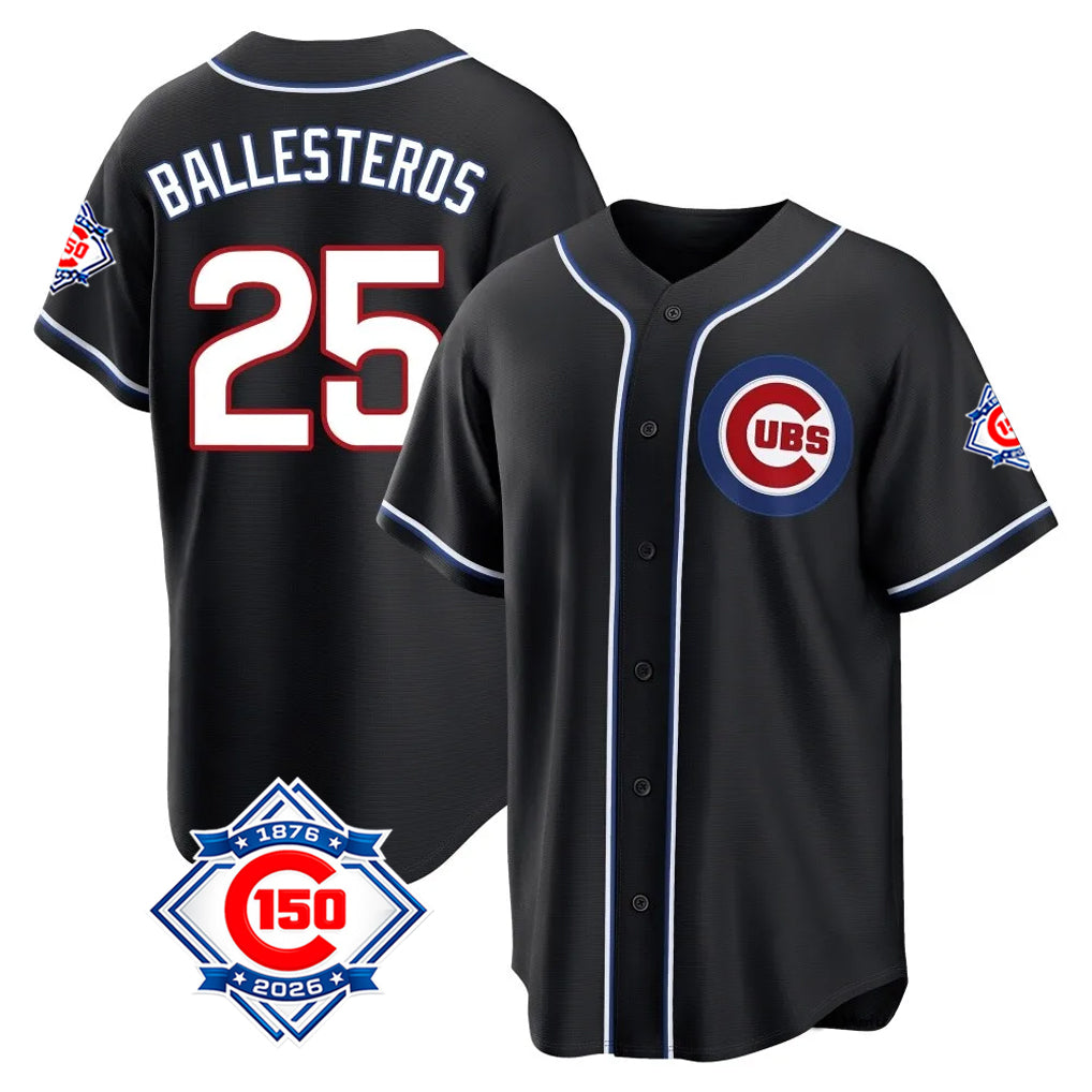 Punc C.Cubs #25 Mois¨¦s Ballesteros Player Black Fashion Out 150th Anniversary Game Stitched Jerseys