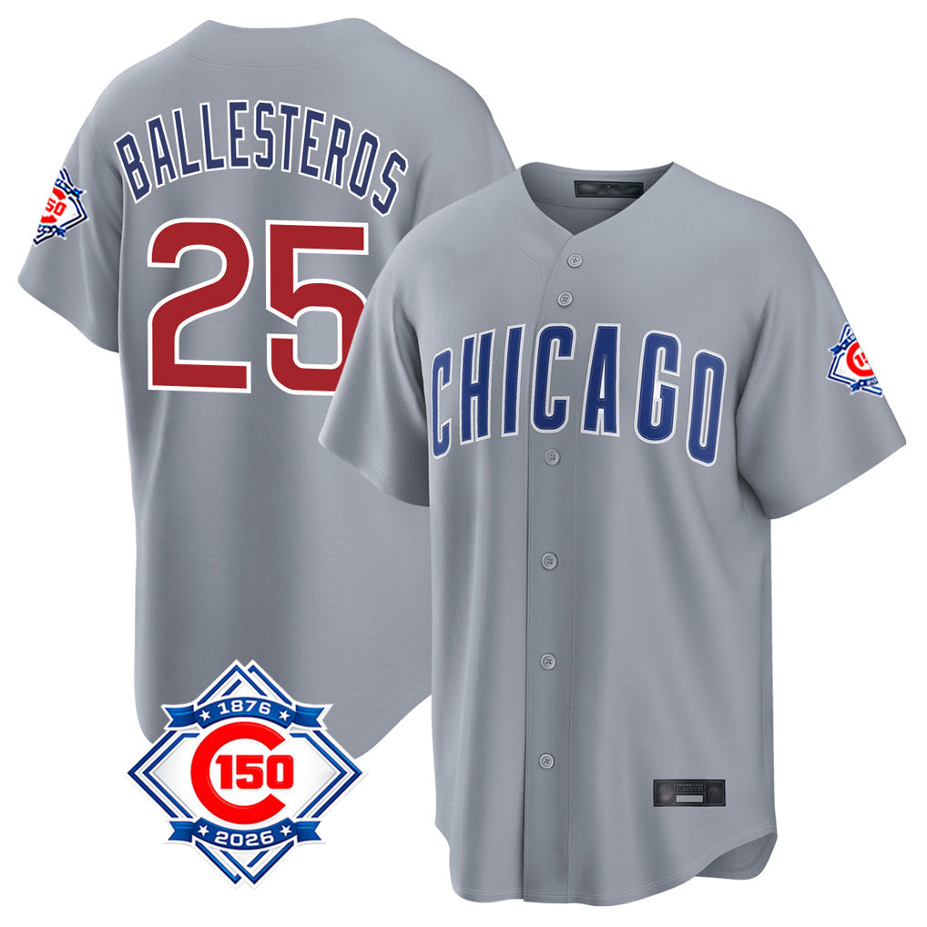 Punc C.Cubs #25 Mois¨¦s Ballesteros Player Gray 150th Anniversary Home Game Stitched Jerseys