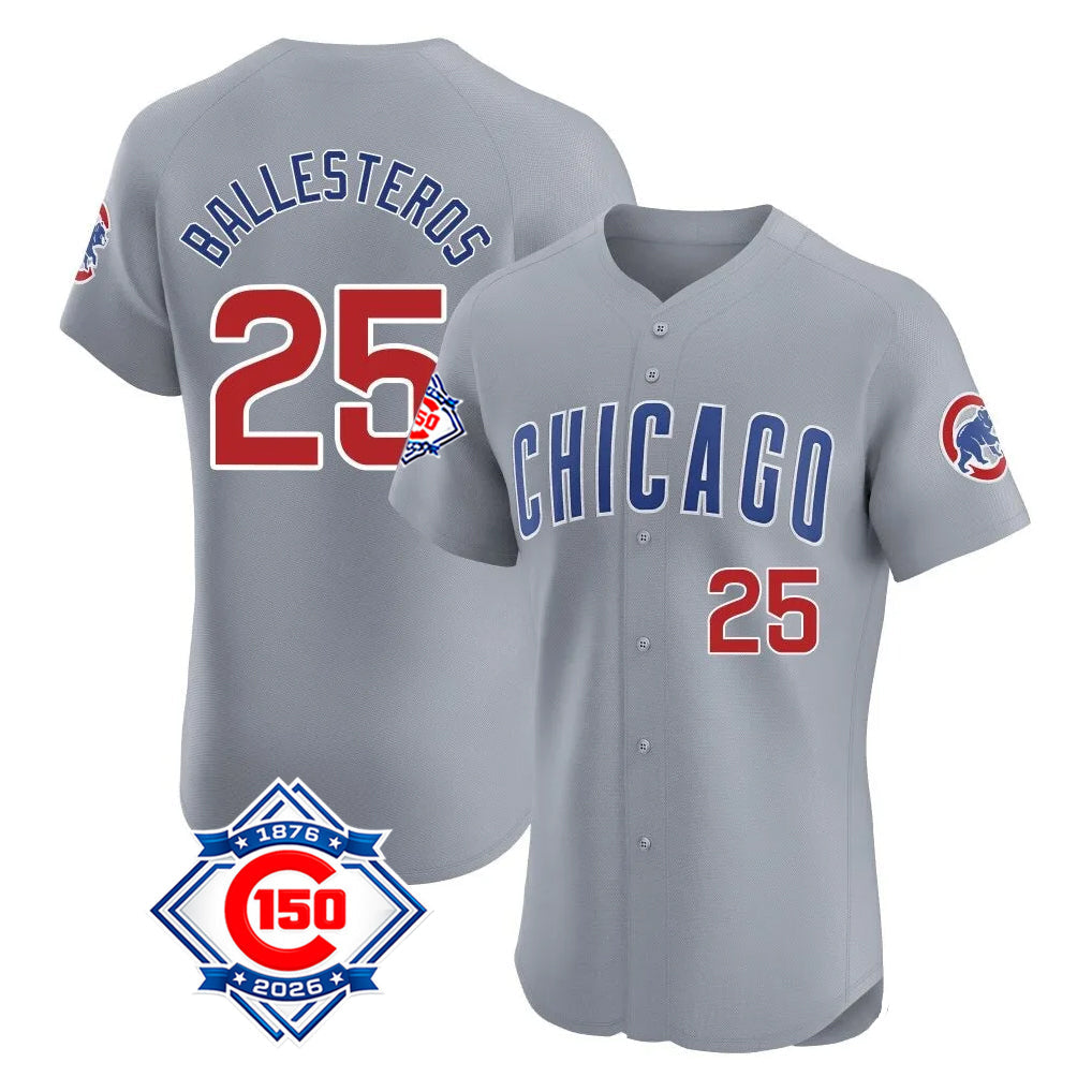Punc C.Cubs #25 Mois¨¦s Ballesteros Player Gray Road 150th Anniversary Limited Elite Home Stitched Jerseys